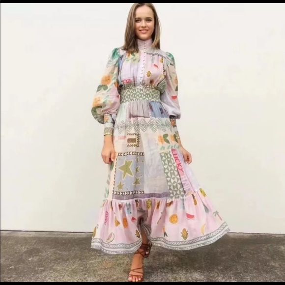 Dresses & Skirts - Retro maxi dress long puff sleeves